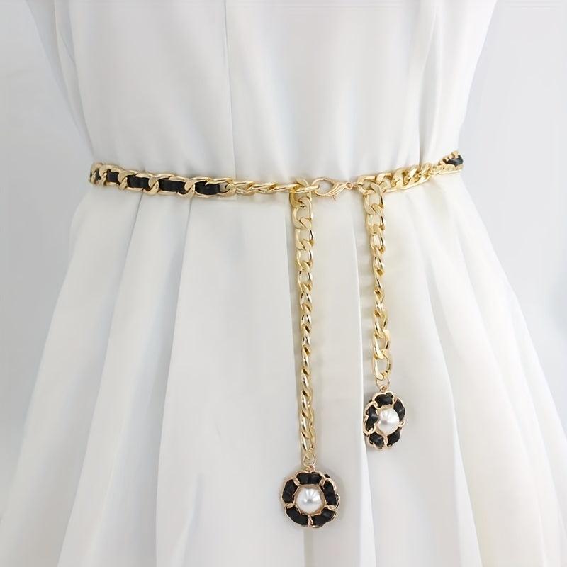 Double Camellia Pendant Tassel Chain Women Dress Chain Waist Chain