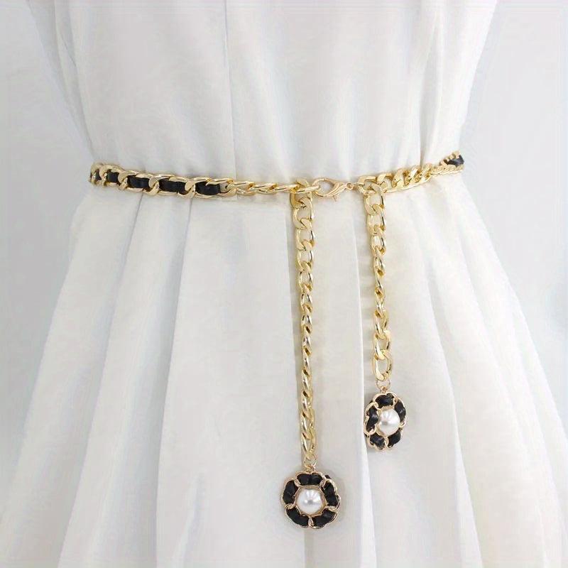 Double Camellia Pendant Tassel Chain Women Dress Chain Waist Chain