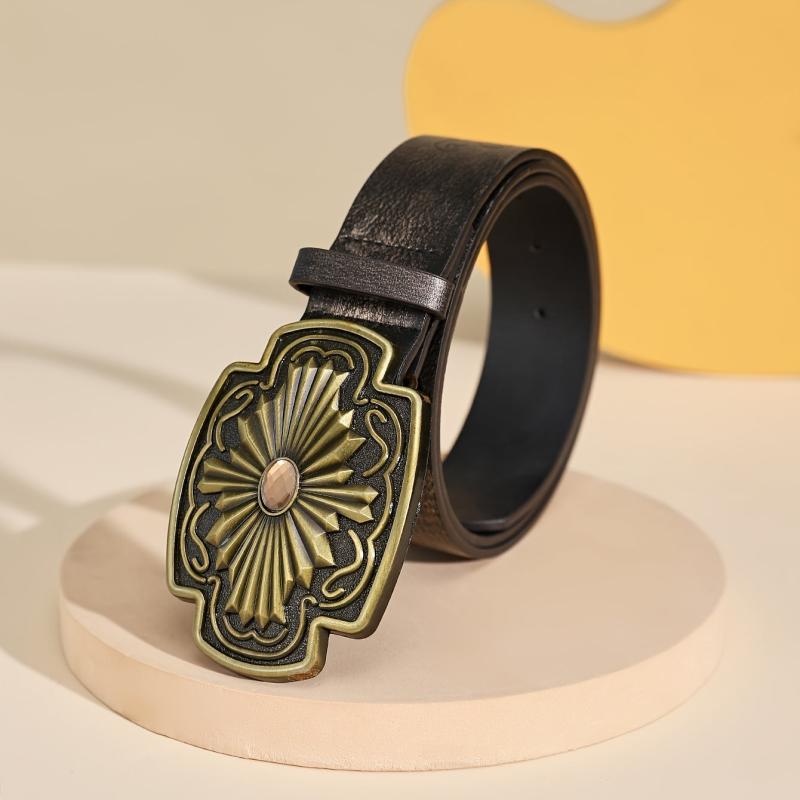 Vintage Western Floral Print PU Leather Belt for Women