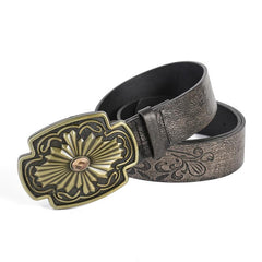 Vintage Western Floral Print PU Leather Belt for Women