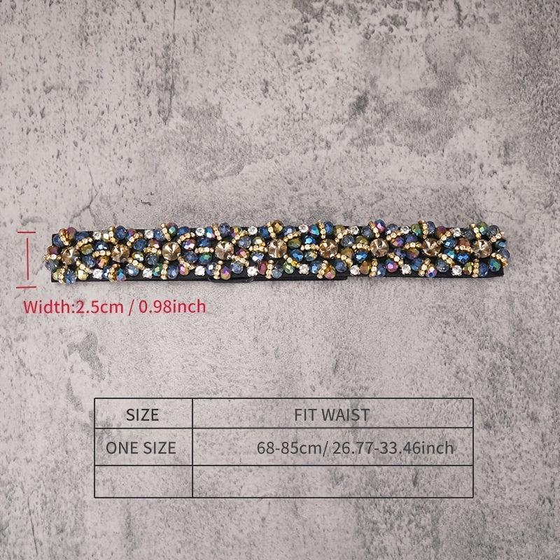 Colorful Rhinestone Flower Belt Women Elastic Thin Belts Waistband