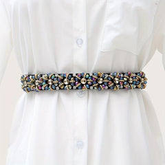 Colorful Rhinestone Flower Belt Women Elastic Thin Belts Waistband