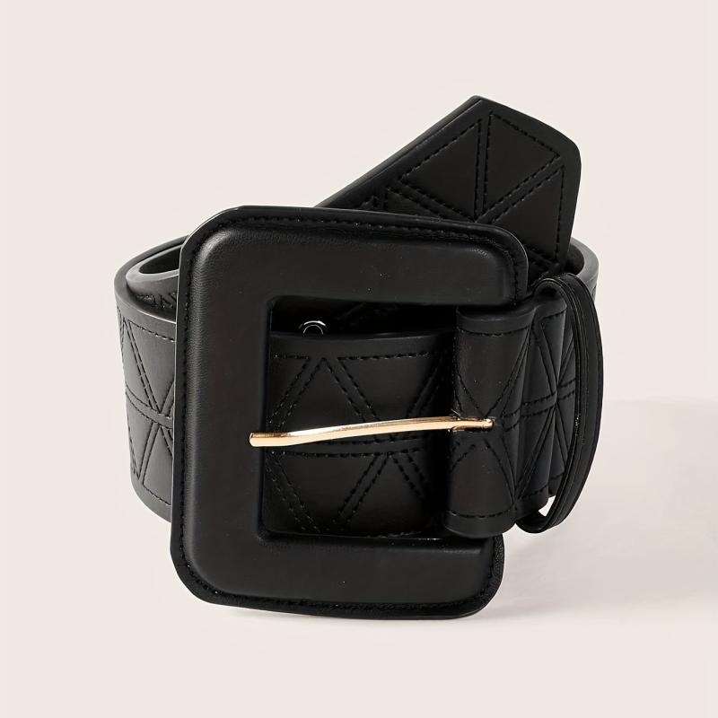 Triangle Suture Wide PU Belts Square Buckle Waist Belt