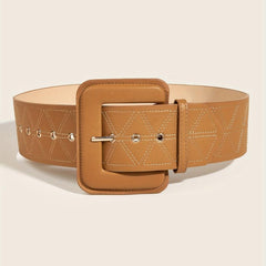 Triangle Suture Wide PU Belts Square Buckle Waist Belt