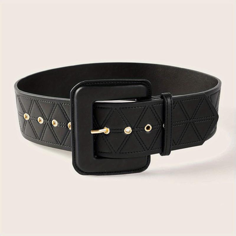 Triangle Suture Wide PU Belts Square Buckle Waist Belt