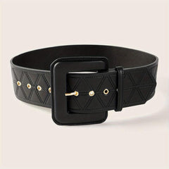 Triangle Suture Wide PU Belts Square Buckle Waist Belt