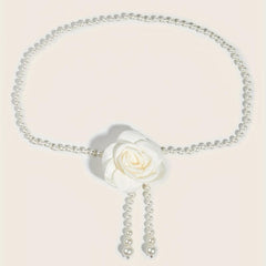 Camellia Decor Waist Chain Faux Pearl Pendant Chain Belt Dress Girdle