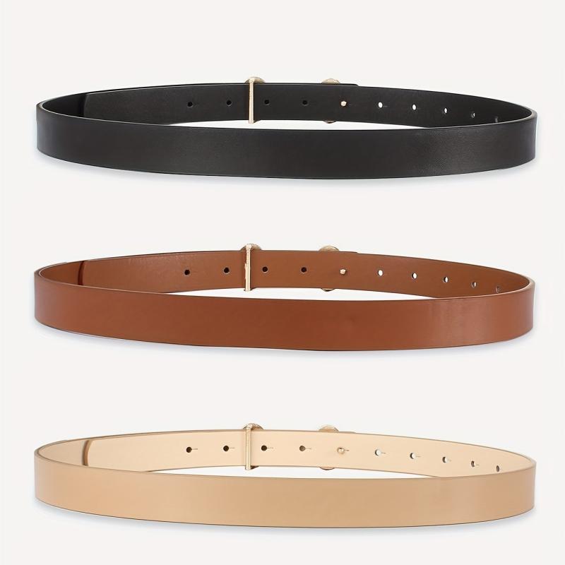 Double Circle Buckle Belt PU Leather Waist Belt for Women