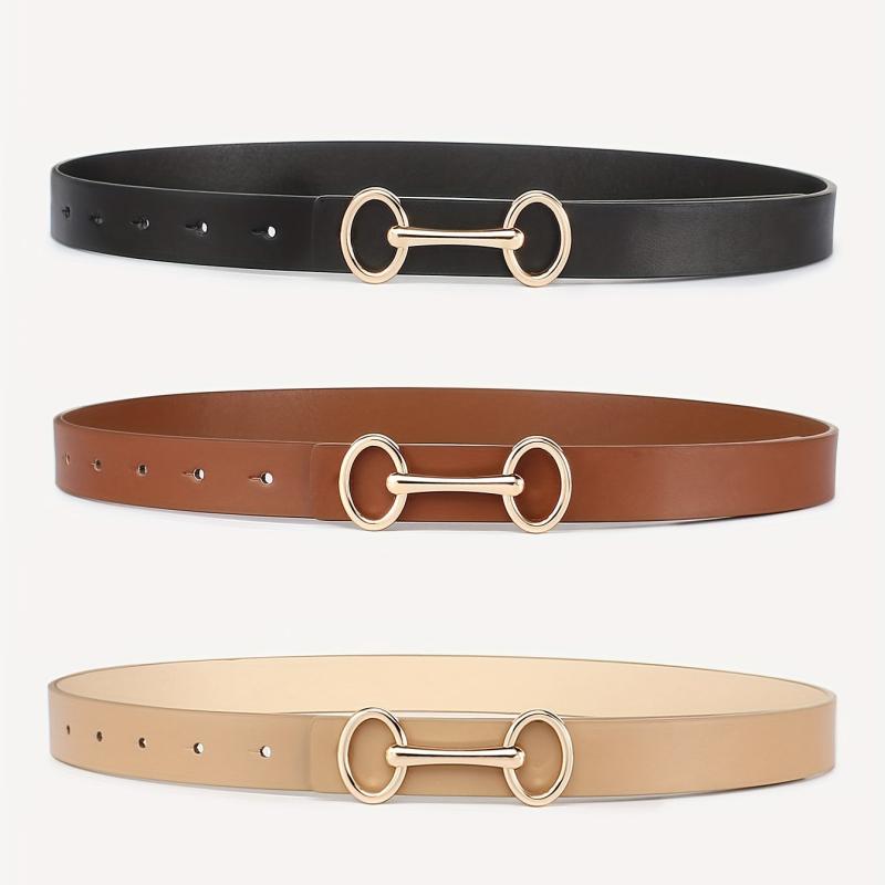 Double Circle Buckle Belt PU Leather Waist Belt for Women