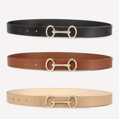 Double Circle Buckle Belt PU Leather Waist Belt for Women
