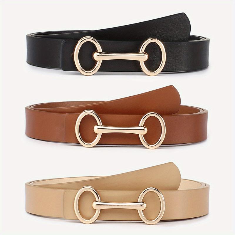 Double Circle Buckle Belt PU Leather Waist Belt for Women