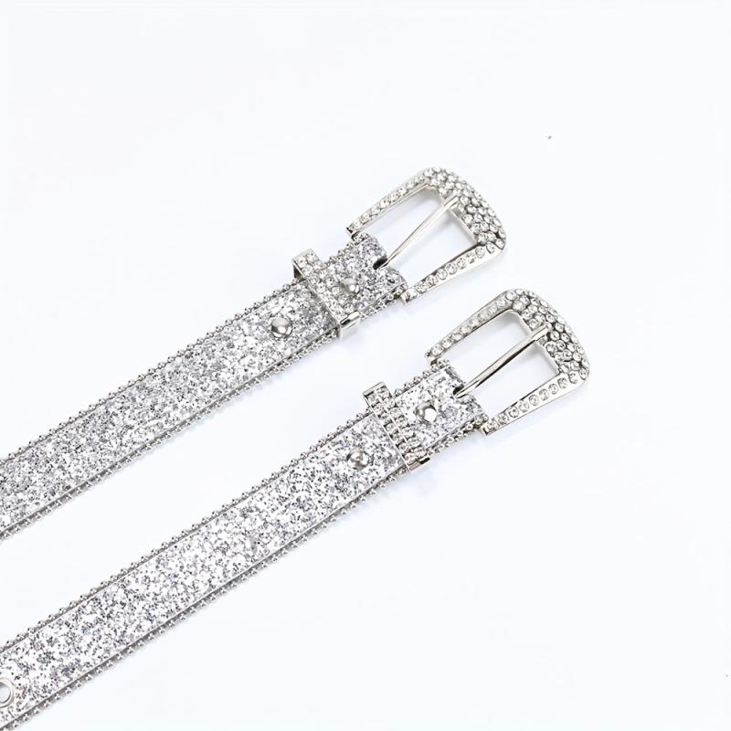 Y2K Eyelet Belt Sparkling Rhinestone PU Leather Waistband