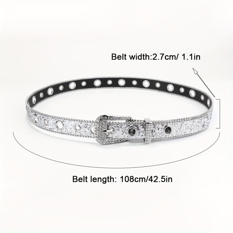 Y2K Eyelet Belt Sparkling Rhinestone PU Leather Waistband