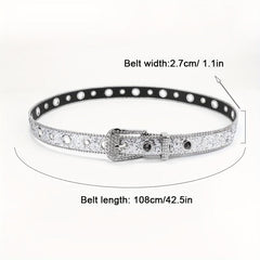 Y2K Eyelet Belt Sparkling Rhinestone PU Leather Waistband