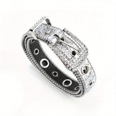 Y2K Eyelet Belt Sparkling Rhinestone PU Leather Waistband