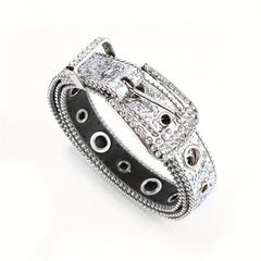 Y2K Eyelet Belt Sparkling Rhinestone PU Leather Waistband
