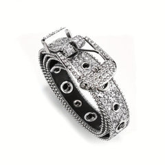 Y2K Eyelet Belt Sparkling Rhinestone PU Leather Waistband