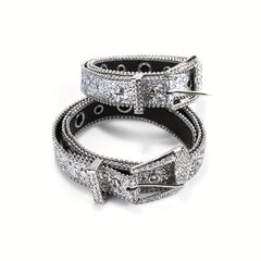 Y2K Eyelet Belt Sparkling Rhinestone PU Leather Waistband