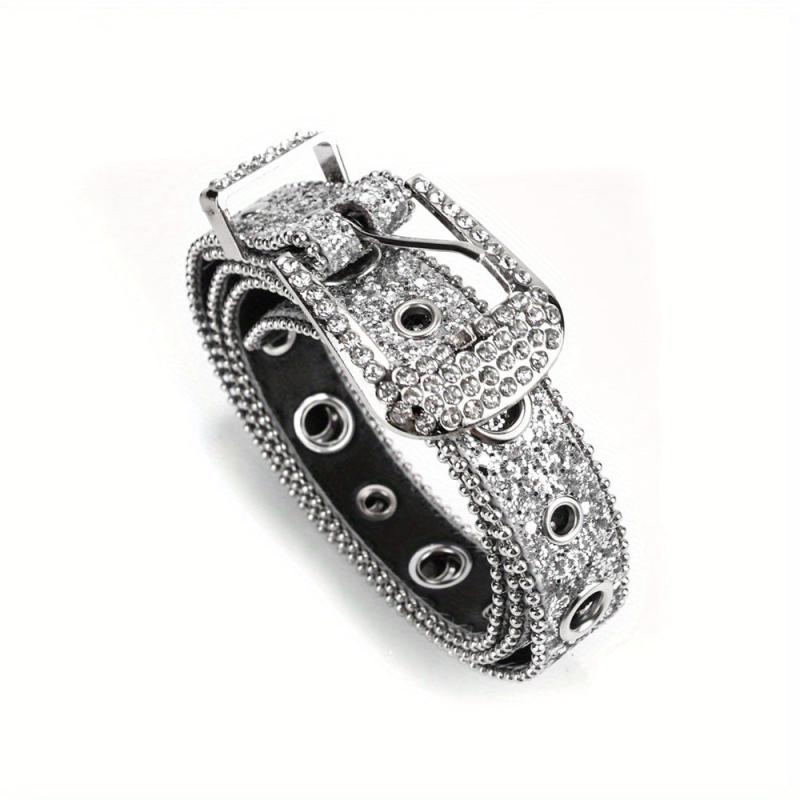 Y2K Eyelet Belt Sparkling Rhinestone PU Leather Waistband
