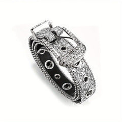 Y2K Eyelet Belt Sparkling Rhinestone PU Leather Waistband