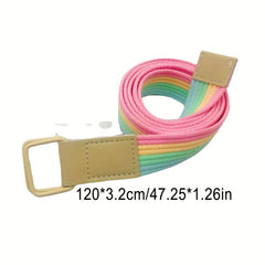 Colorful Striped Canvas Belt Double Loop Buckle Y2K Style