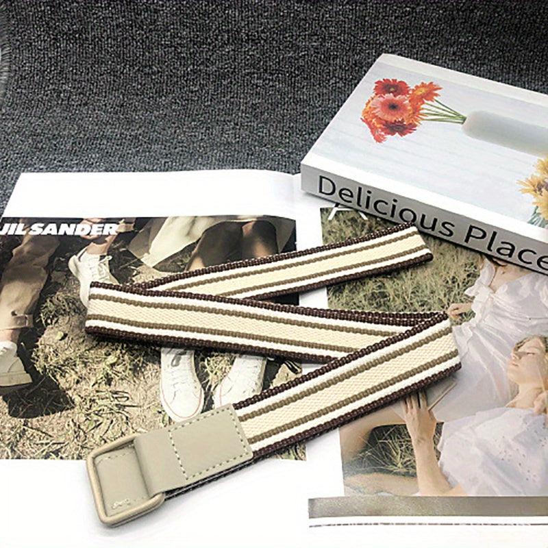 Colorful Striped Canvas Belt Double Loop Buckle Y2K Style
