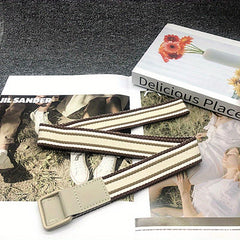 Colorful Striped Canvas Belt Double Loop Buckle Y2K Style