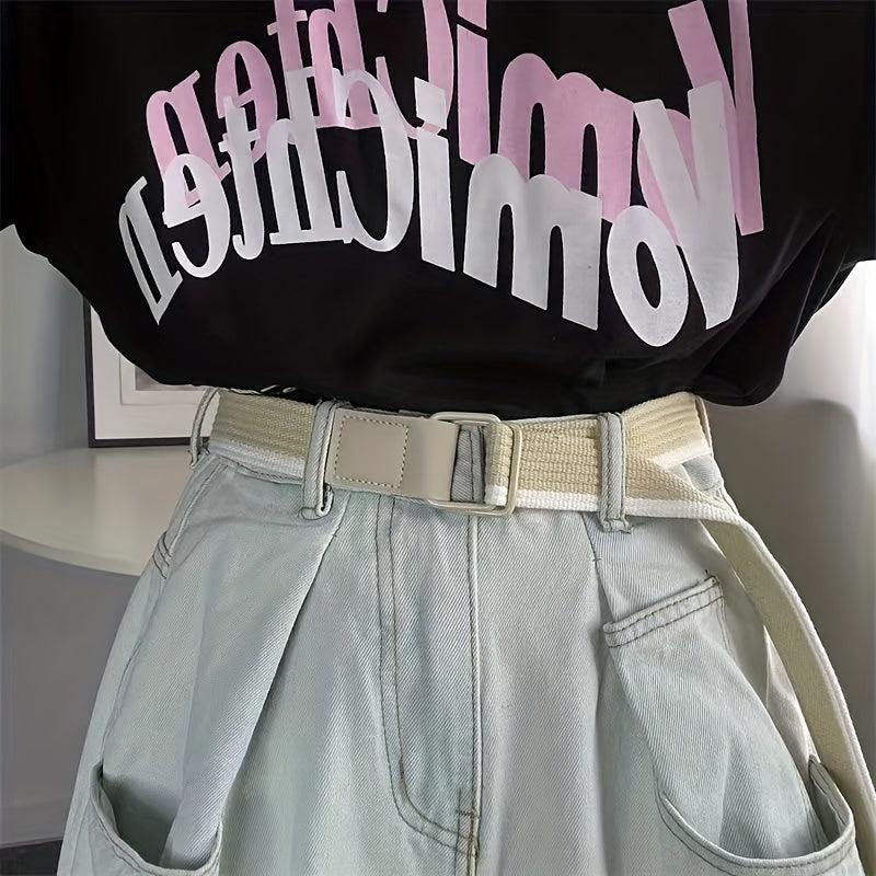 Colorful Striped Canvas Belt Double Loop Buckle Y2K Style