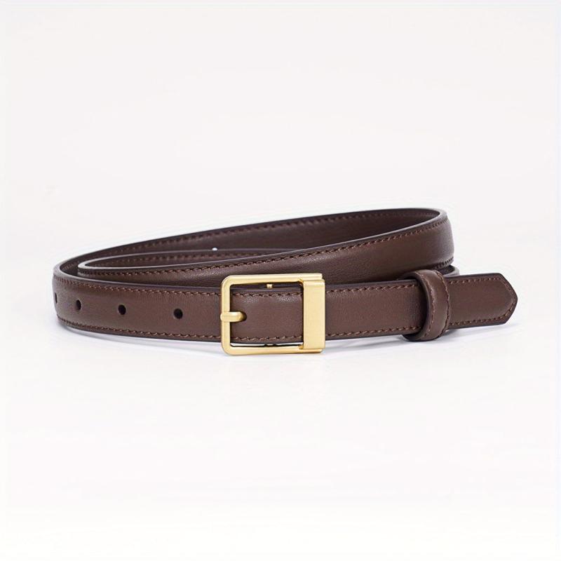Vintage Leather Belt Rectangle Buckle Women Pants Jeans Belts
