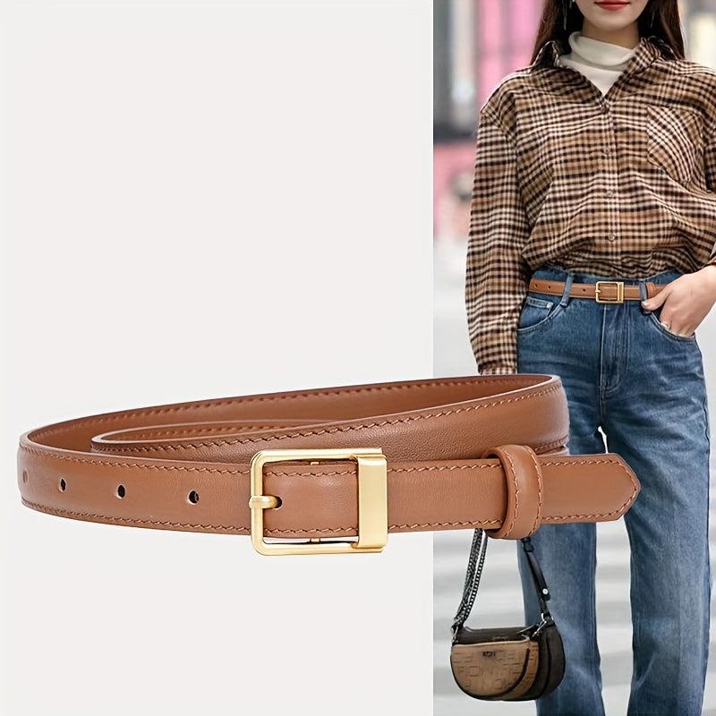Vintage Leather Belt Rectangle Buckle Women Pants Jeans Belts