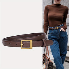 Vintage Leather Belt Rectangle Buckle Women Pants Jeans Belts