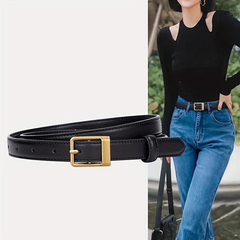 Vintage Leather Belt Rectangle Buckle Women Pants Jeans Belts