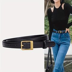 Vintage Leather Belt Rectangle Buckle Women Pants Jeans Belts