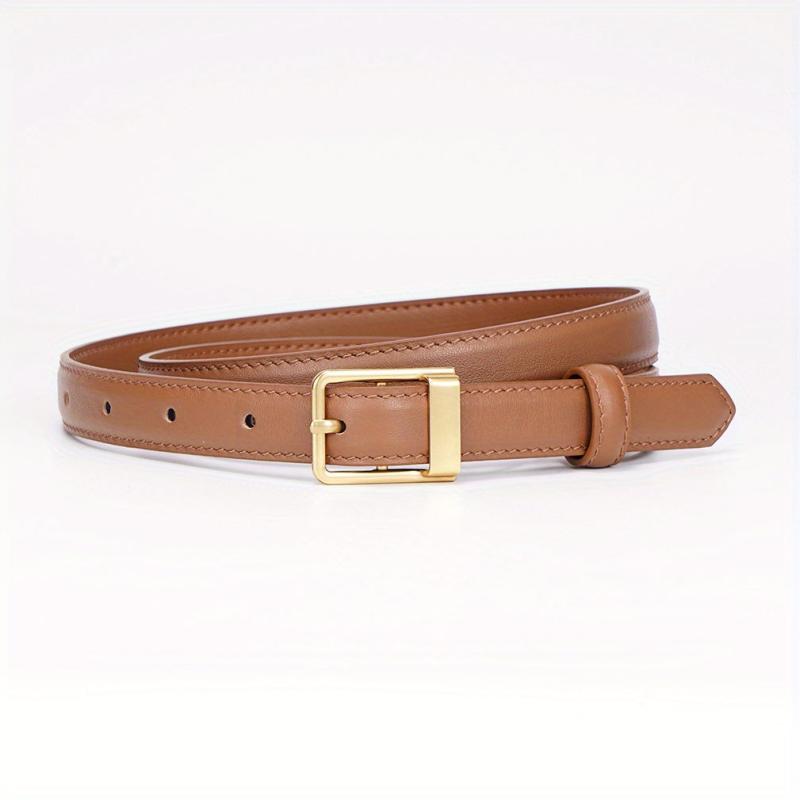 Vintage Leather Belt Rectangle Buckle Women Pants Jeans Belts