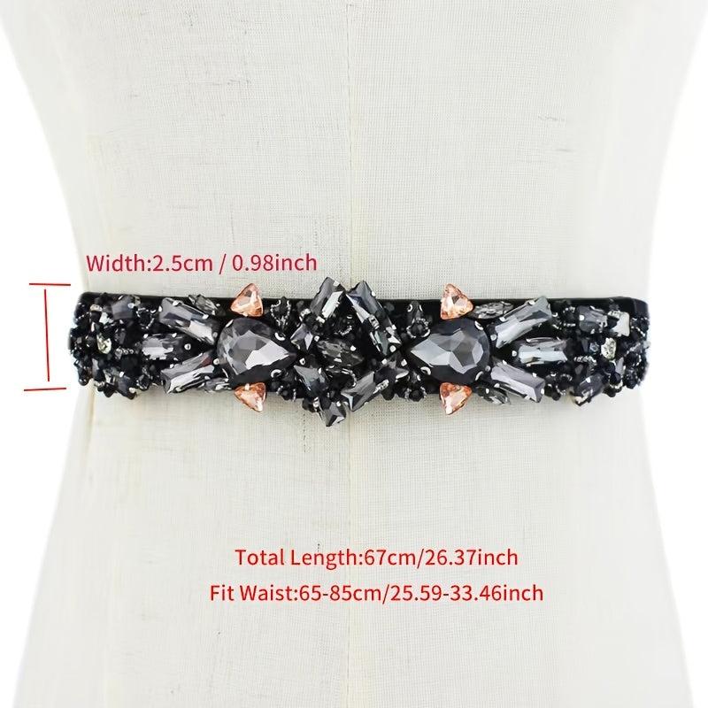 Rhinestone Elastic Band Waist Belt for Women's Suit Coat Dress