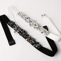 Rhinestone Elastic Band Waist Belt for Women's Suit Coat Dress