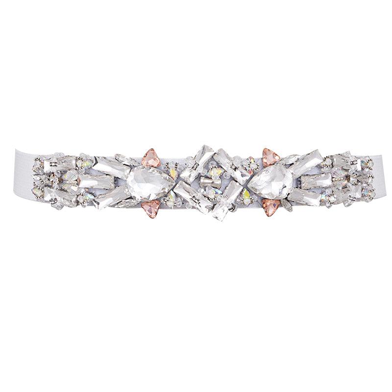 Rhinestone Elastic Band Waist Belt for Women's Suit Coat Dress