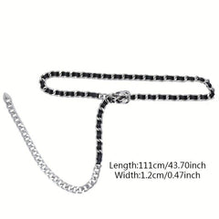 Silvery Metal Waist Chain Braided PU Belly Chain Hip Hop Decorative Chain Belt