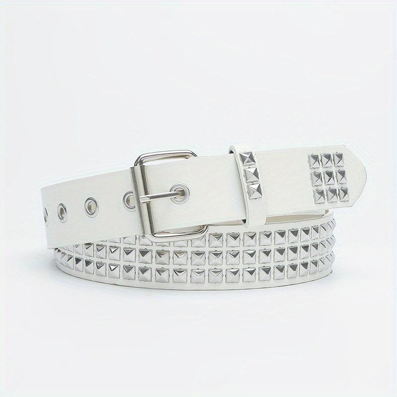 Square Buckle Rivet PU Belt Solid Hip Hop Belt Unisex Streetwear
