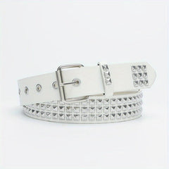 Square Buckle Rivet PU Belt Solid Hip Hop Belt Unisex Streetwear