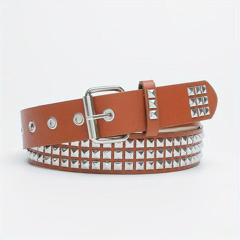 Square Buckle Rivet PU Belt Solid Hip Hop Belt Unisex Streetwear