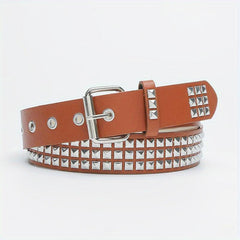 Square Buckle Rivet PU Belt Solid Hip Hop Belt Unisex Streetwear