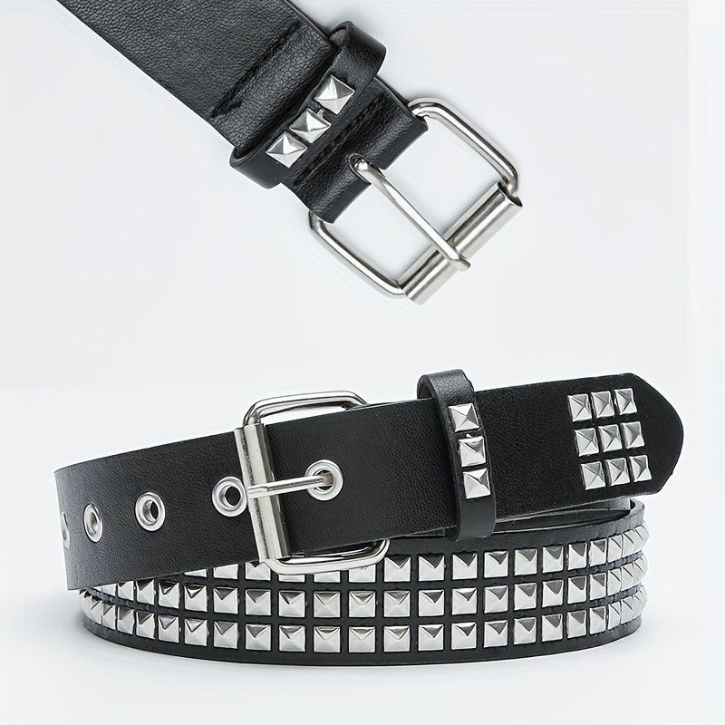 Square Buckle Rivet PU Belt Solid Hip Hop Belt Unisex Streetwear