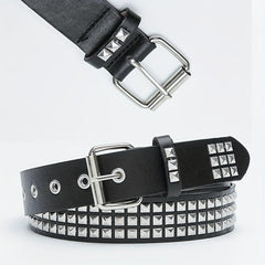 Square Buckle Rivet PU Belt Solid Hip Hop Belt Unisex Streetwear