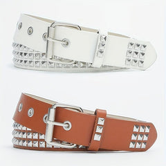 Square Buckle Rivet PU Belt Solid Hip Hop Belt Unisex Streetwear