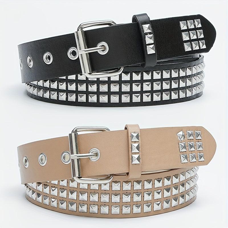 Square Buckle Rivet PU Belt Solid Hip Hop Belt Unisex Streetwear