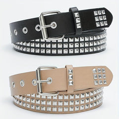 Square Buckle Rivet PU Belt Solid Hip Hop Belt Unisex Streetwear