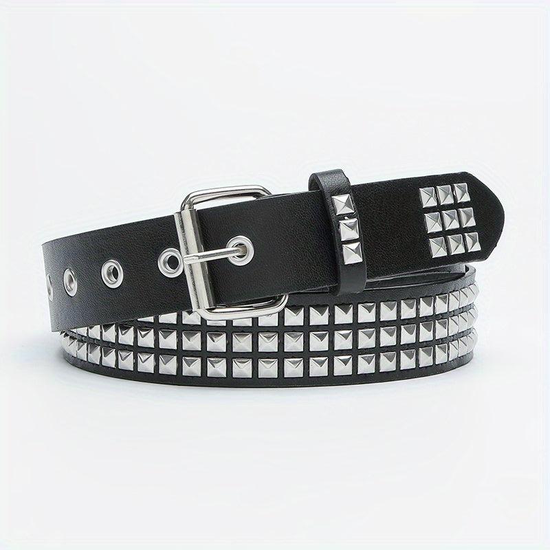 Square Buckle Rivet PU Belt Solid Hip Hop Belt Unisex Streetwear
