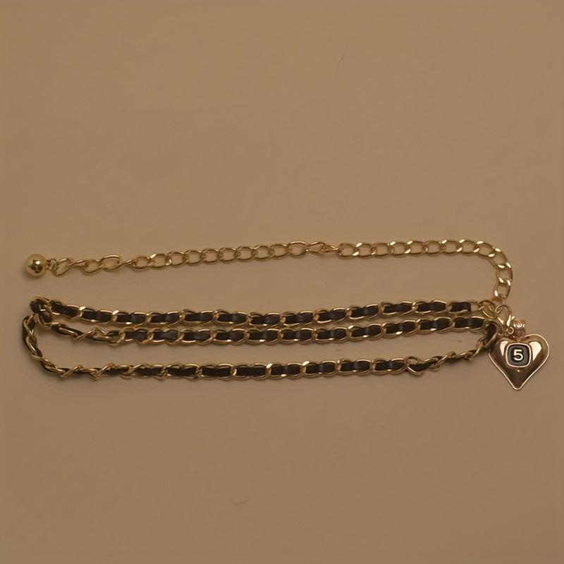 Gold Heart Pendant Waist Chain Double Layer Decorative Dress Girdle
