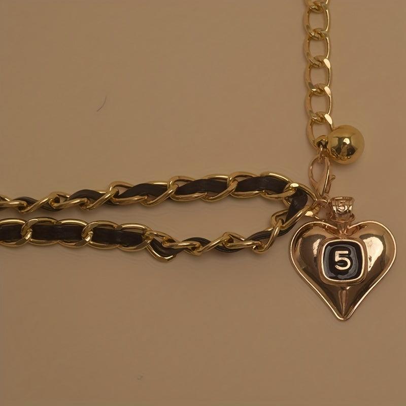 Gold Heart Pendant Waist Chain Double Layer Decorative Dress Girdle
